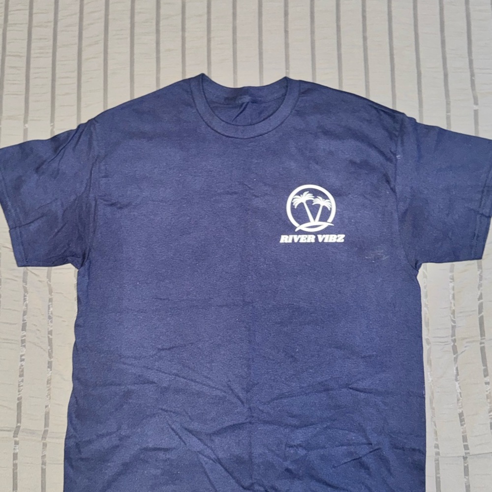 River Vibz Navy Blue T-Shirt | Palm Tree Logo Lake Life Tee | New